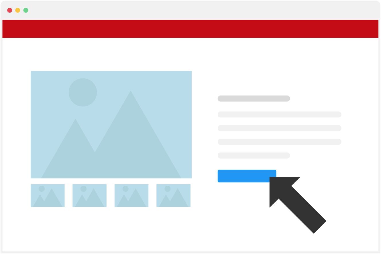 Un utilisateur clique sur un bouton bleu dans un graphique avec des images dans la partie inférieure