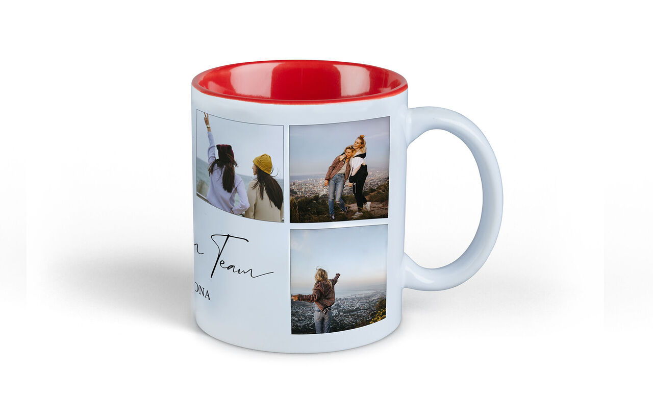 Mug blanc personnalisé avec plusieurs photos et intérieur en couleur