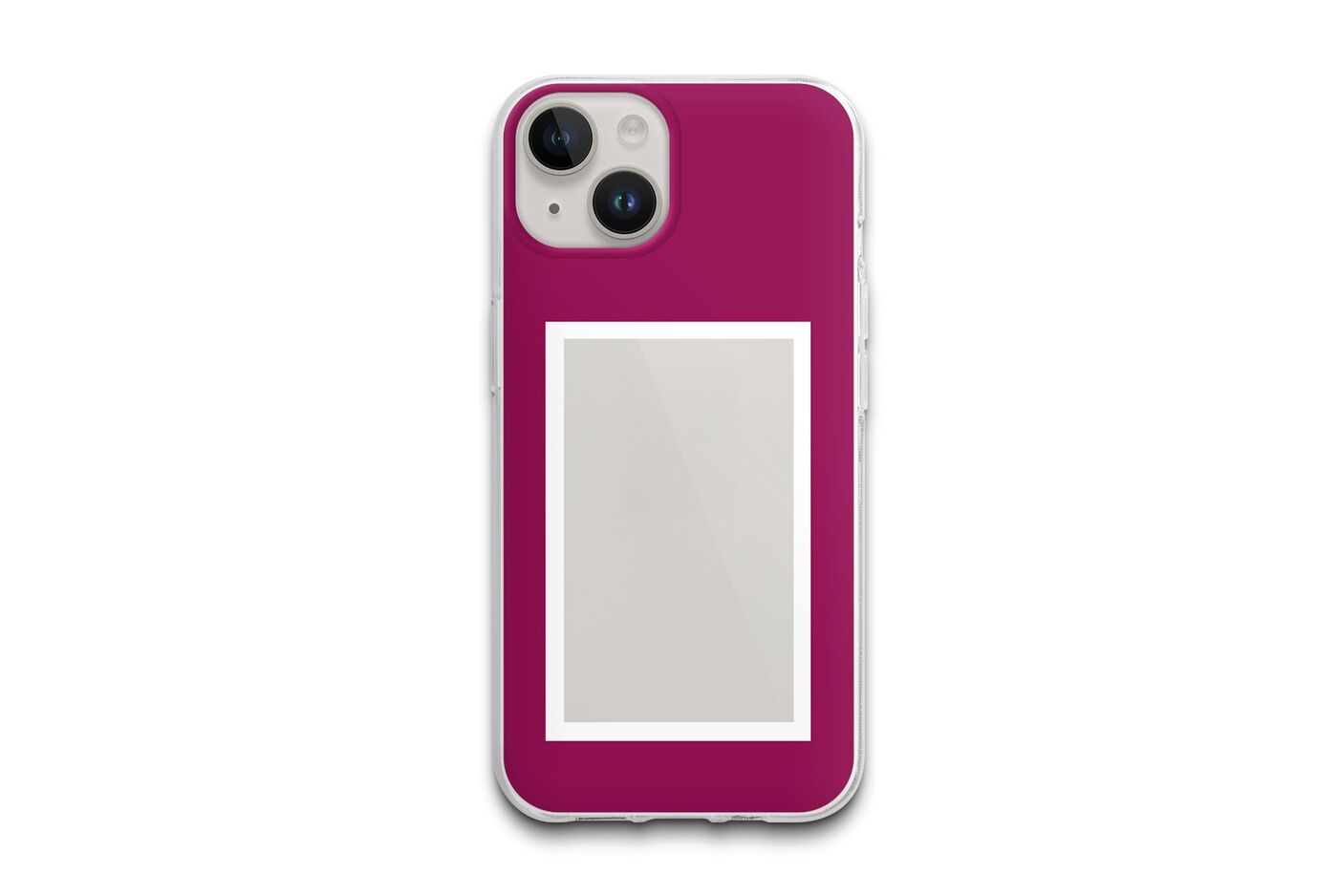 Une coque de téléphone violette avec un cadre blanc vide pour photos