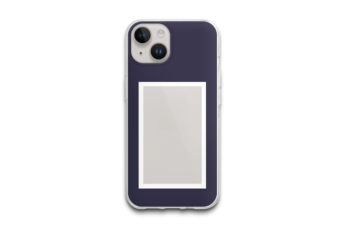 Coque de téléphone bleu foncé avec une découpe pour photo blanche