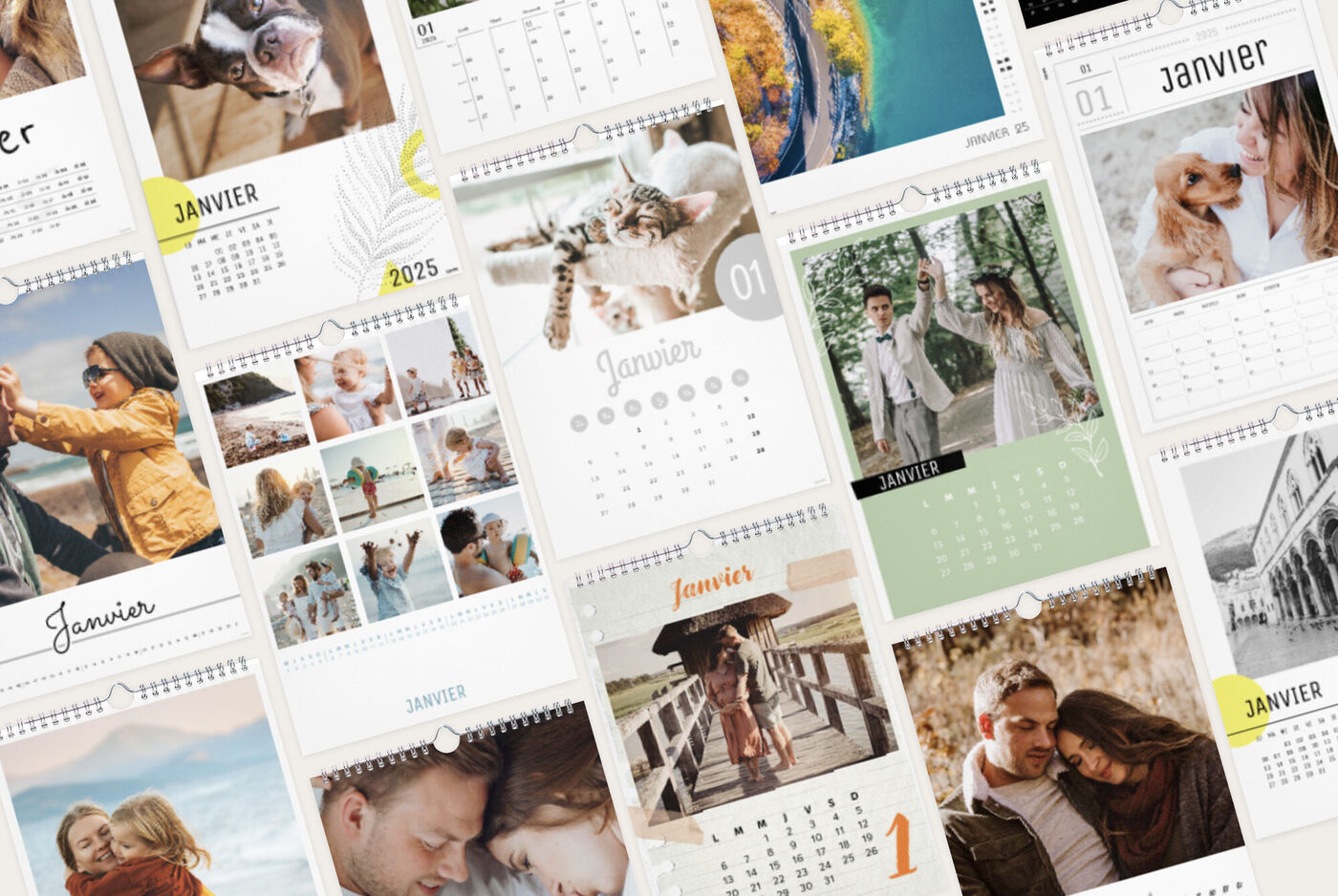 Pages de calendrier créatives avec des images de moments heureux et la nature