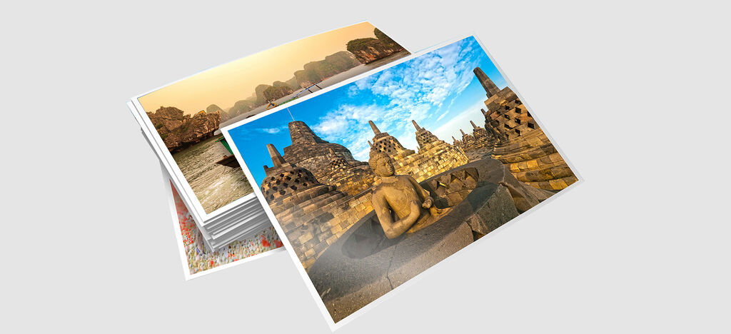 Un tas de photographies du temple Borobudur en Indonésie montrant l'architecture impressionnante.