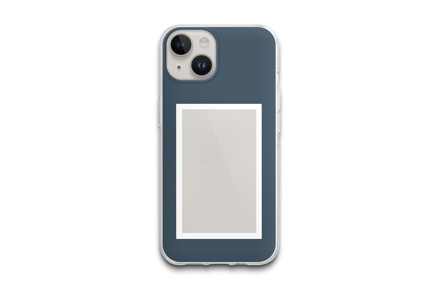 Coque de téléphone bleue avec champ photo vide gris