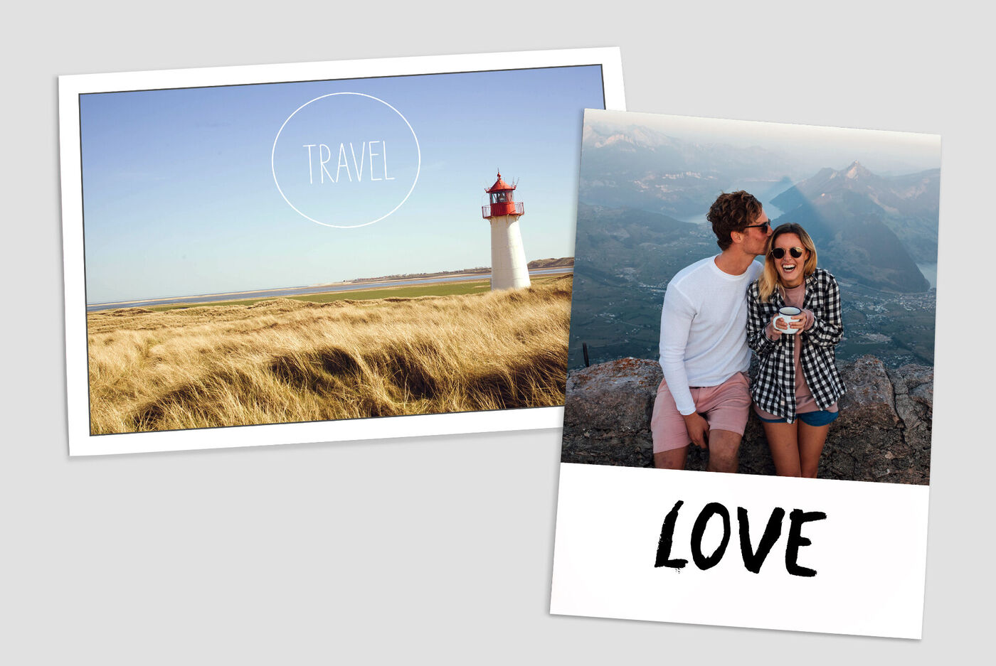 Un phare dans le paysage et un couple qui s'embrasse. Moments de vacances et amour illustrés.