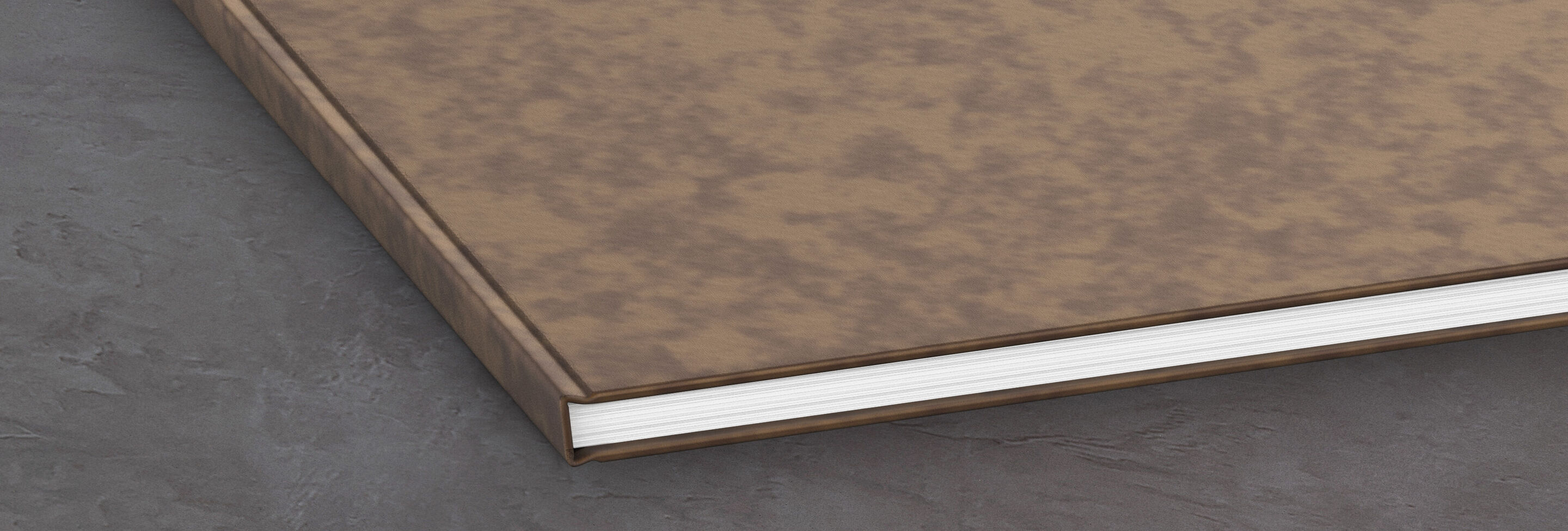 Livre photo brun avec couverture de qualité et pages blanches