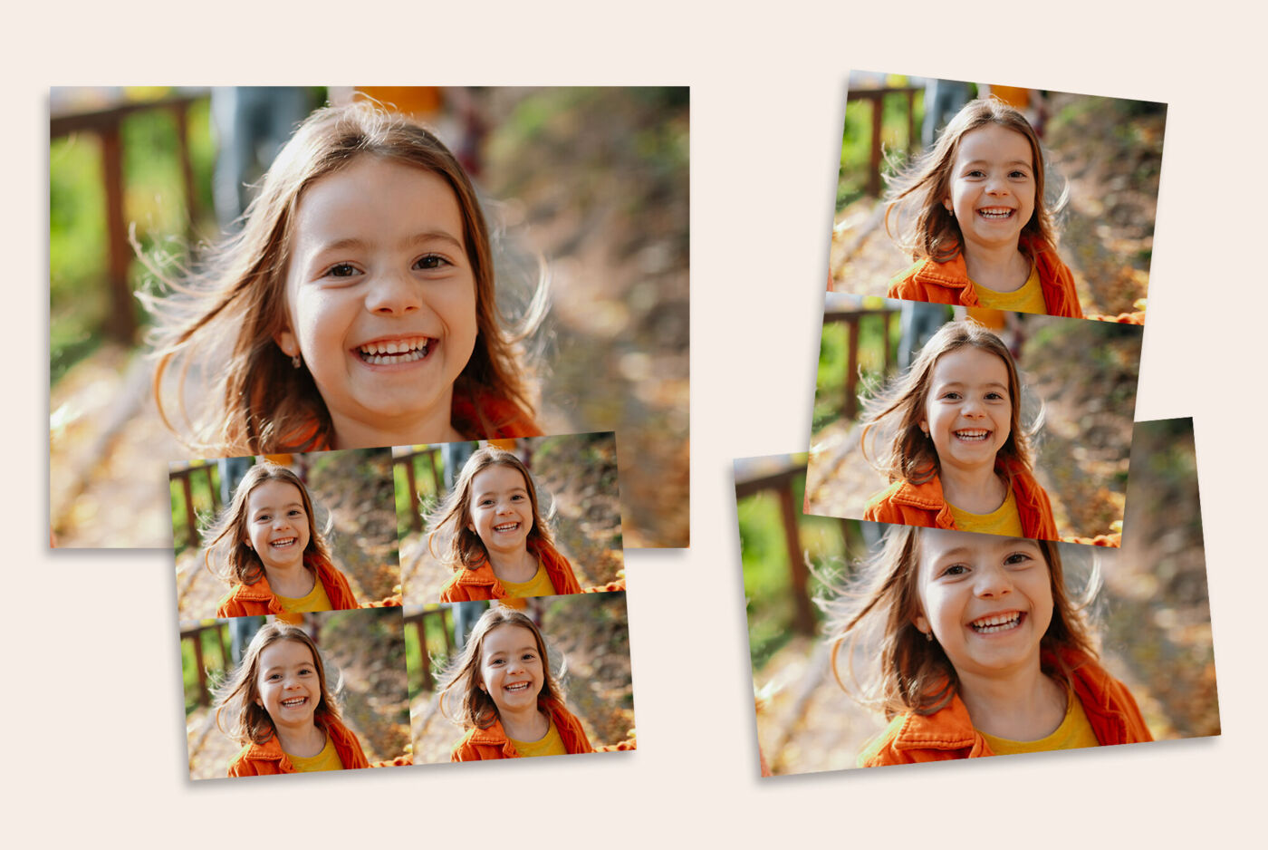Portrait d’enfant décliné sur plusieurs tirages rectangulaires et carrés