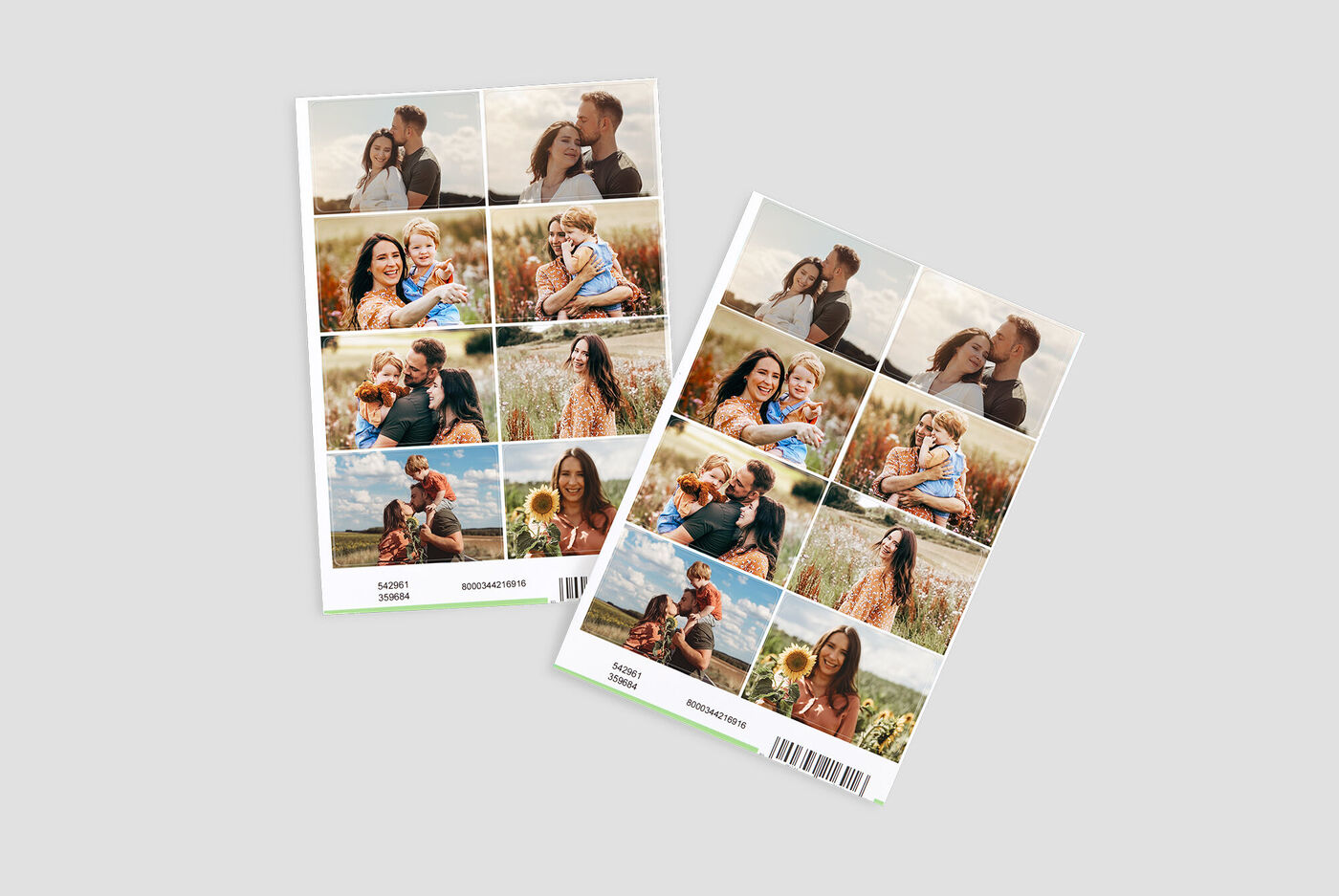 Deux albums photo CEWE avec des photos de famille joyeuses en milieu naturel.